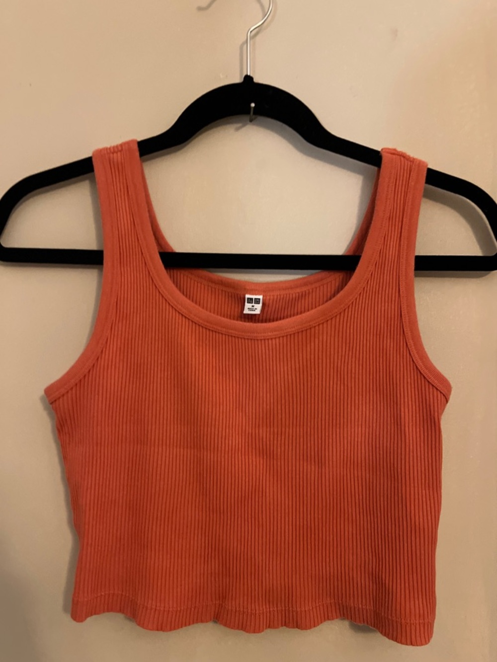 Uniqlo Ribbed Tank Crop Top - Coral Orange Sz M